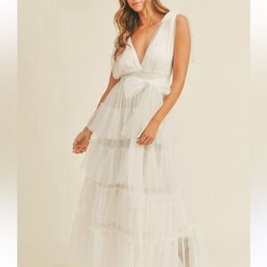 MABLE Maxi Dress Cream Tulle Ruffles NWT